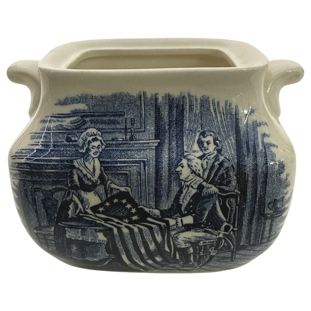 Liberty Blue Paul Revere Creamer & Betsy Ross Sugar Bowl Set England